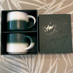 Starbucks set of 2 ceramic espresso mugs 3 oz new white green limited edition